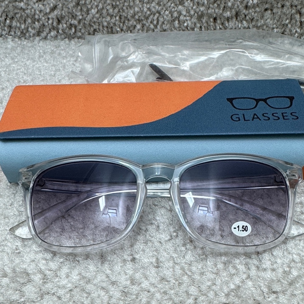 Clear Frame Glasses with Blue and Orange Case